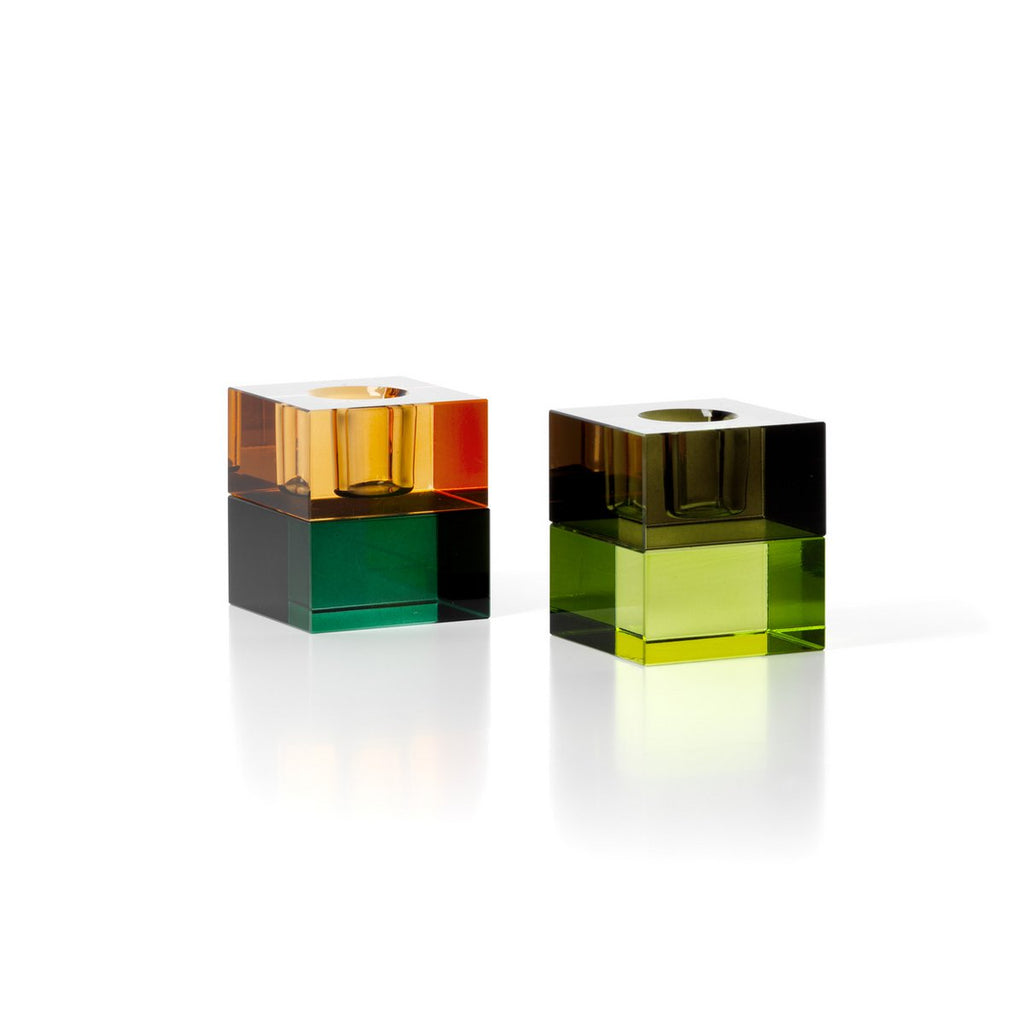 The Gem Blocks Candle Holder – savunvihreä lasikynttilänjalka