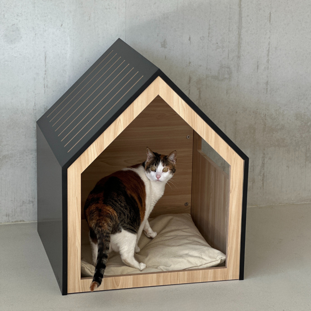 STUDIO ANIMAUX – Puinen kissan- ja koirankoppi, musta | 58 x 58 x 65 cm