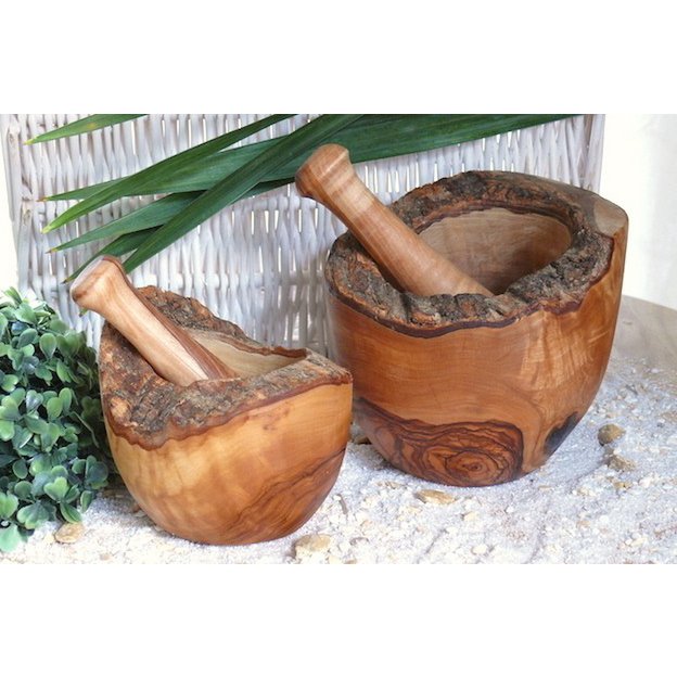 Oliivipuinen mortteli ja survin – Rustic, Ø 12 cm