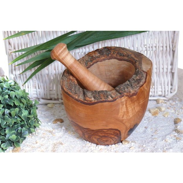 Oliivipuinen mortteli ja survin – Rustic, Ø 12 cm