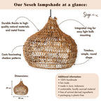 Soeji Seseh – käsintehty banaanikuituinen lampunvarjostin 45 × 39 cm