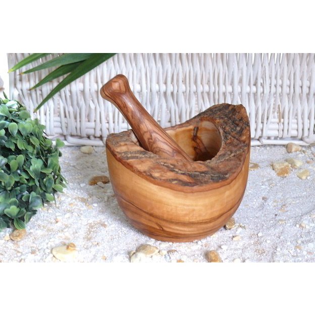 Oliivipuinen mortteli ja survin – Rustic, Ø 12 cm