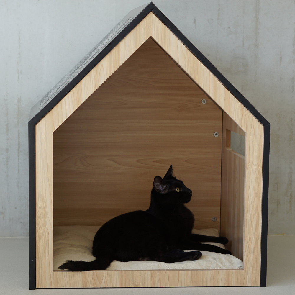 STUDIO ANIMAUX – Puinen kissan- ja koirankoppi, musta | 58 x 58 x 65 cm